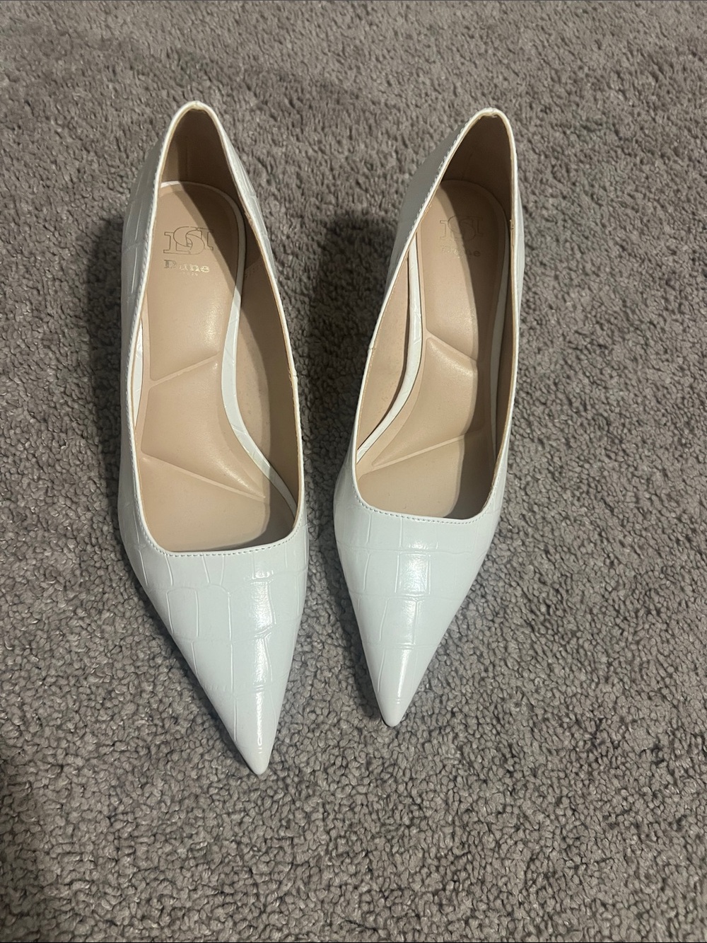 Dune London White Croc-Embossed Pointed Toe Pumps